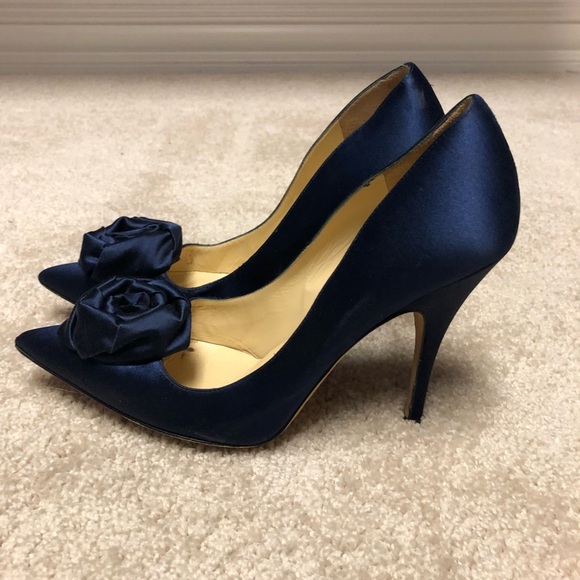 kate spade Shoes - Kate Spade navy blue satin rose stilettos, size 8